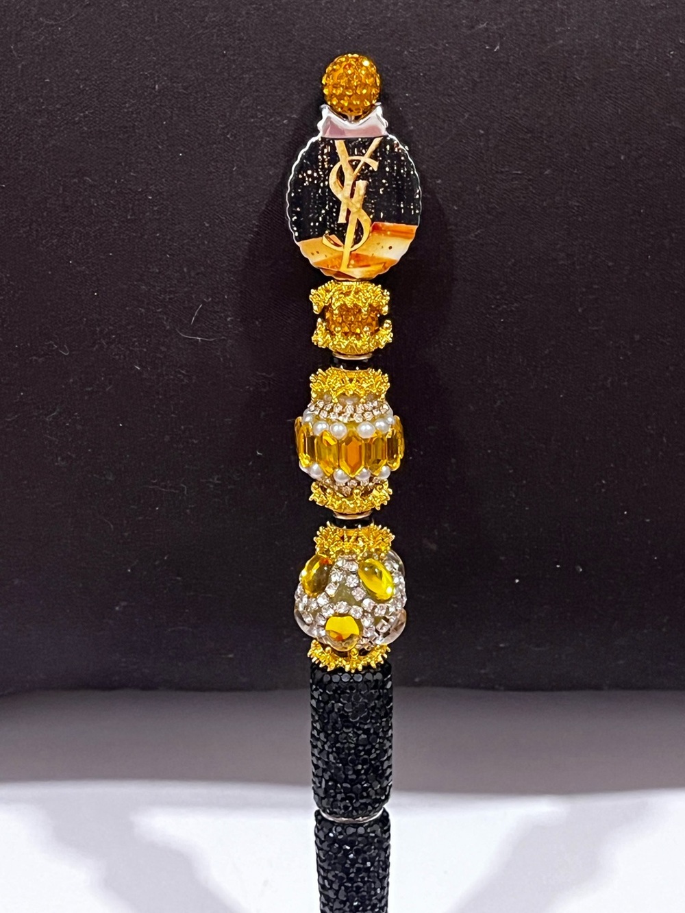 Rare Black and gold designer inspired  focal fancy beaded pen